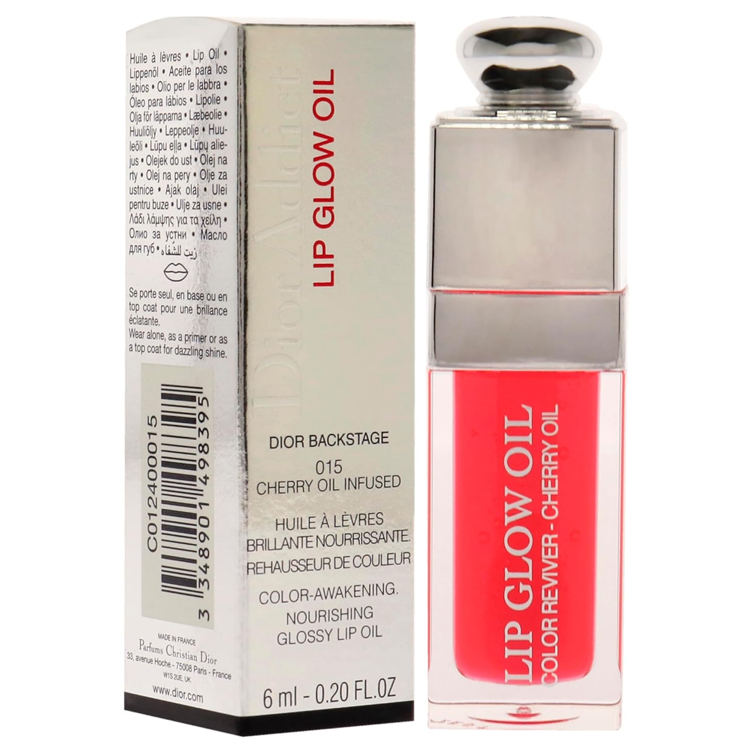 Christian Dior Dior Addict Lip Glow Oil 0.2 fl oz in Cherry, a glossy lip oil with nourishing cherry oil for radiant color and shine. Premium lip gloss from Dior's makeup collection.
